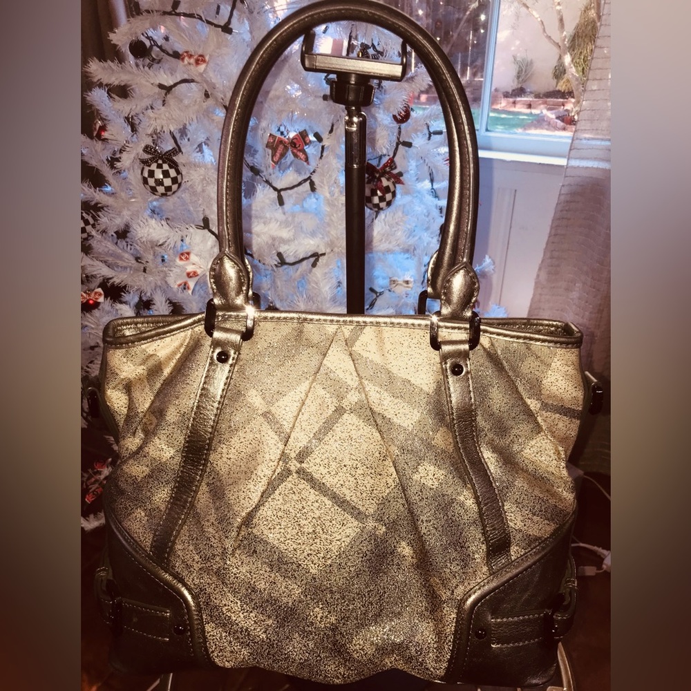 Authentic Burberry Tote Metallic Gray